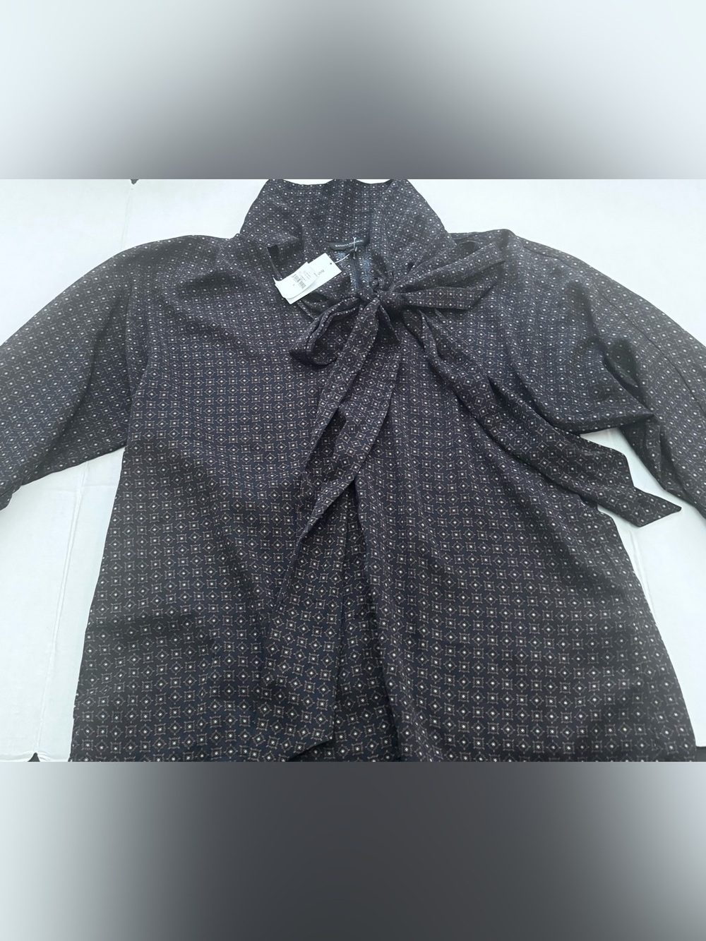 NWT- Banana Republic Black Geometric Tie-Neck Blouse - Size L